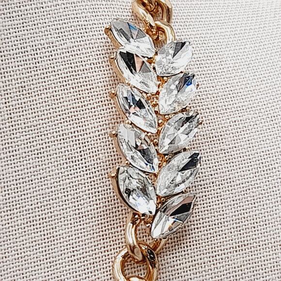 Vintage Gold Chain Necklace with Clear Rhinestone Accent 22 Inch Adjustable - Picture 3 of 8